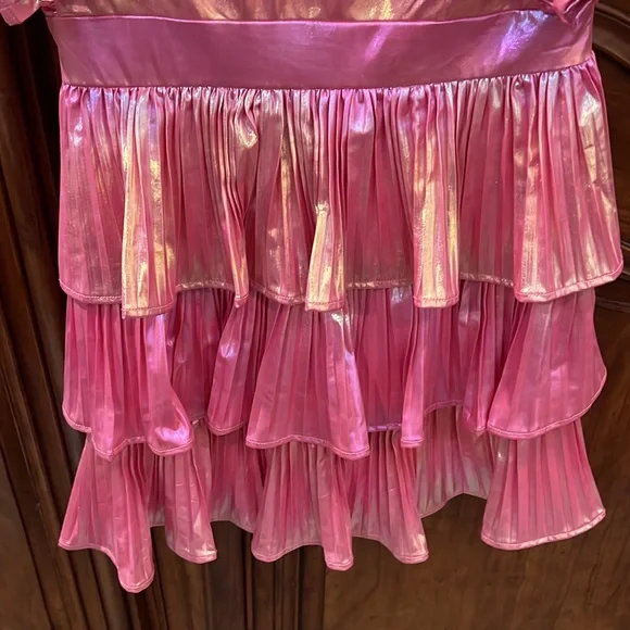 🎉Host Pick🎉 Queen of sparkles pink metallic ruffle dress size S - Picture 5 of 7